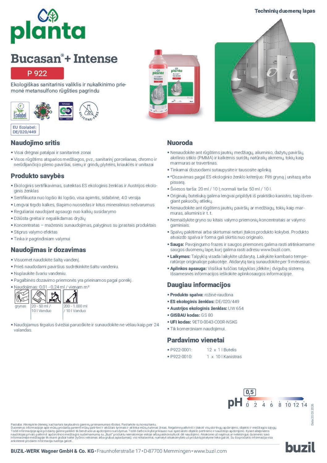 P922 Bucan Intense - Ekologiškas sanitarinis valiklis. Kalkių šalinimui - Image 2